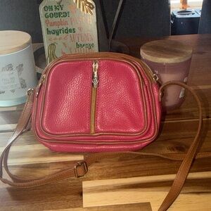 Valentina Pink Crossbody Bag with Brown Trim